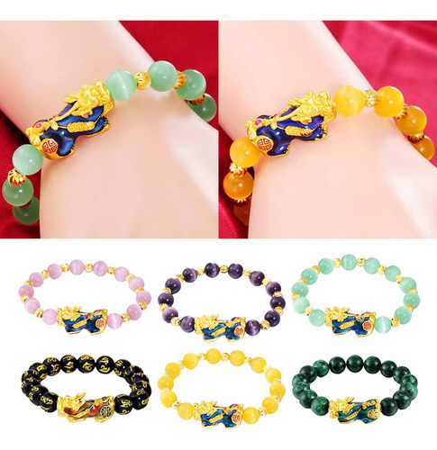 4 Chino Feng Shui Bead Pixiu Charms Pulsera Joyería Negro
