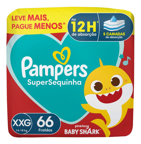 Fralda Descartável Supersequinha Tam Xxg 66 Unidades Pampers Extra Extra Grande (xxg) Sem Gênero