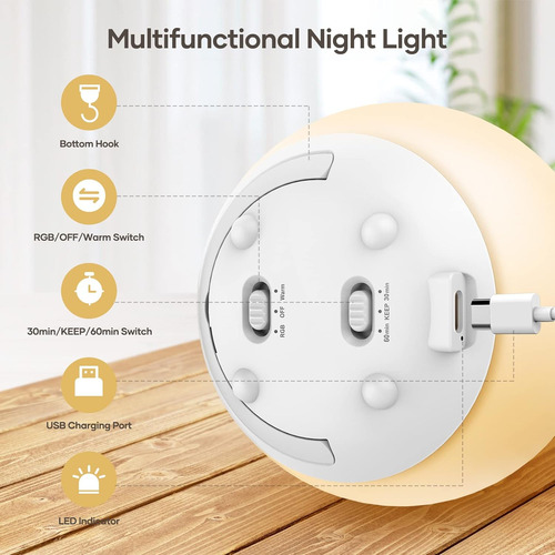 Luz Nocturna Para Niños, Lámpara Lateral Recargable Por Usb
