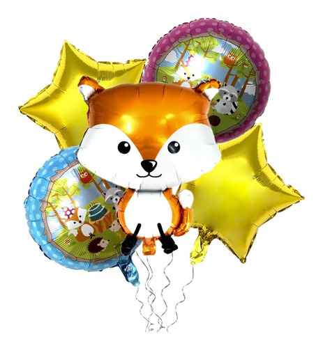 Set De Globos Animalitos Del Bosque Zorro X 5 Unidades 