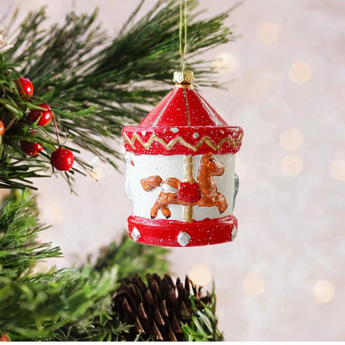 Colgante De De Navidad, Adorno Para 7x12 Cm Carrusel Rojo Y