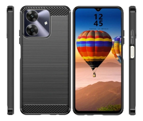 Funda Tpu Fibra De Carbono Compatible Con Realme Note 60 Negro Textura Fibra De Carbono