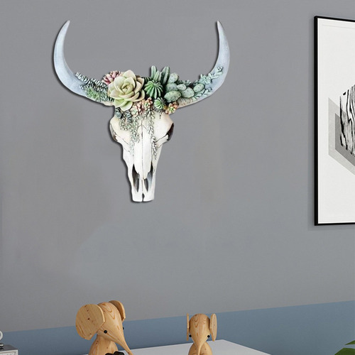 Escultura De Arte De Cráneo De Toro Suculentas S
