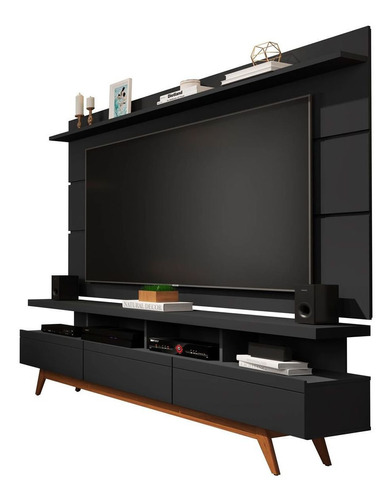 Rack Com Painel Vivare Wood 180 Preto - Germai Móveis