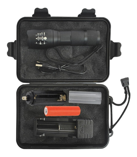 Linterna Led Táctica 1000 Lumens Recargable+bateria+cargador Linterna Negro Luz Blanco