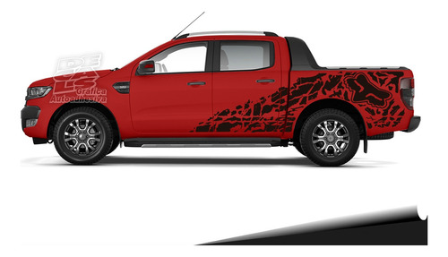 Calco Ford Ranger 2013 - 2023 Fox Laterales Juego Negro Brillante