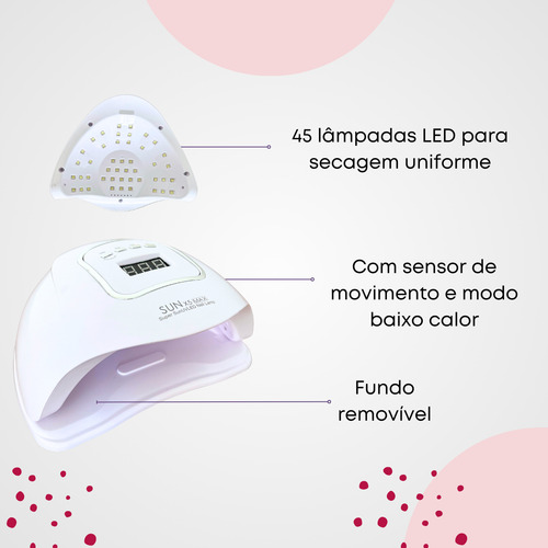 Cabine Led Unhas Gel, Sun X5 Max Uv Bivolt 45 Leds Digital Branco