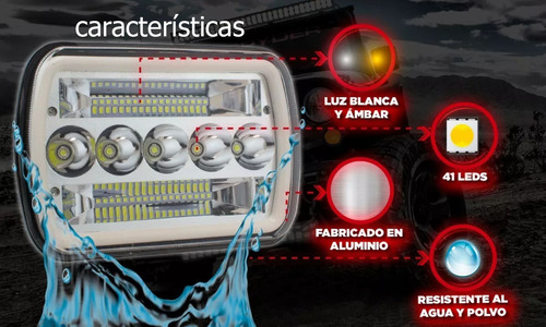 Faro Led Unidad Rectangular | 41 Leds Alta | Baja