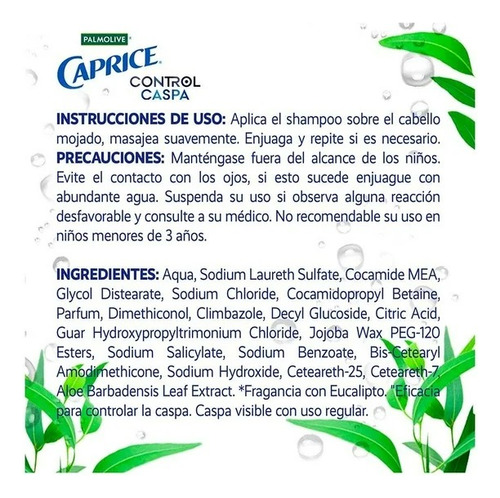 Shampoo Caprice Control Caspa Limpieza Refrescante Con Eucal