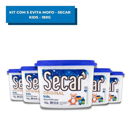 Kit C/ 5 Evita Mofo Secar Original Kids 180g Desumidificador