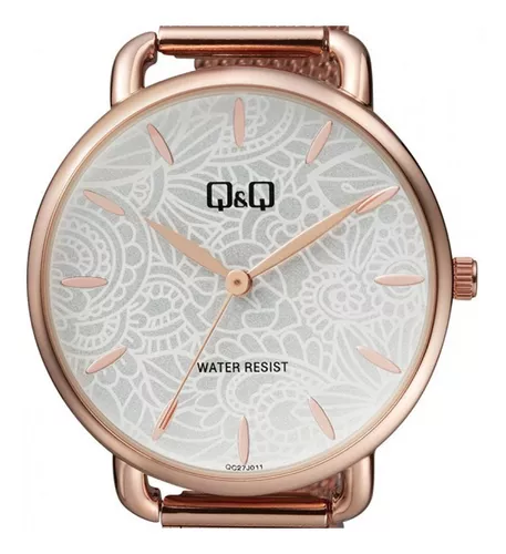 Reloj Q&Q QZ65J411Y dama elegante plateado - oro rosa