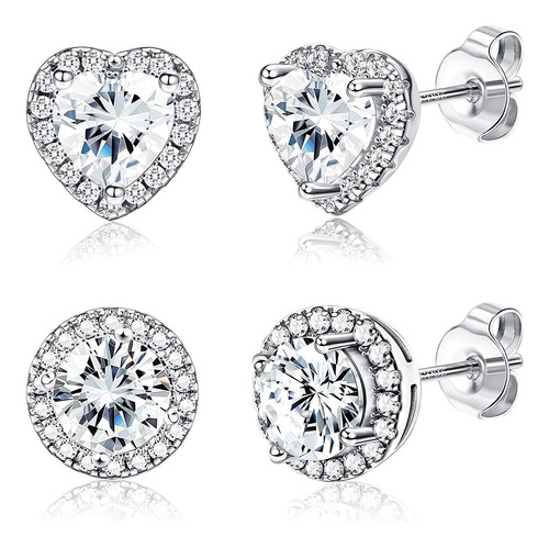 1-2 Pairs 925 Sterling Silver Cubic Zirconia Halo Stud Earri