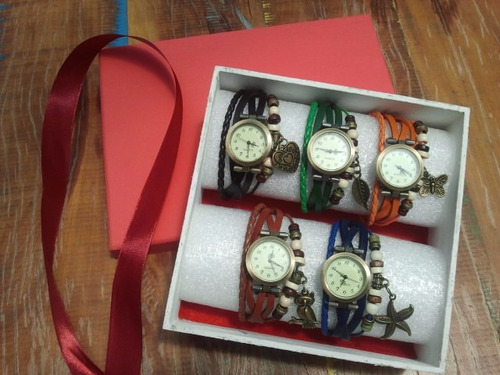 Kit 5 Relógios Vintage Feminino Em Couro + Brinde Exclusivo