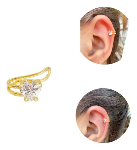 Piercing Fake Com Mini Coração Zircônia Folheado A Ouro 18k