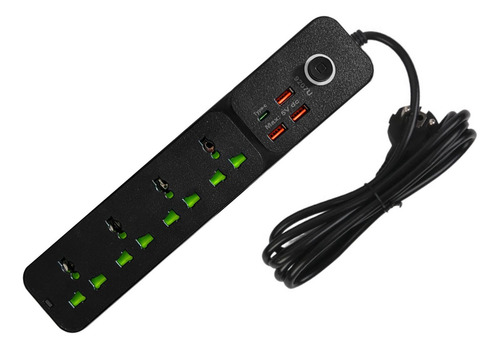 Barra Alargue Zapatilla 4 Tomas 3 Puertos Usb 1 Tipo C Color Negro