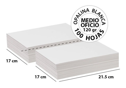 Papel Opalina Blanca 120 Gr Medio Oficio - 100 Hojas