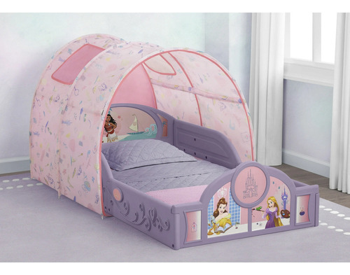 Cama Infantiln Princesas Disney Con Dosel Niños Pequeños Dc Lila Princesas