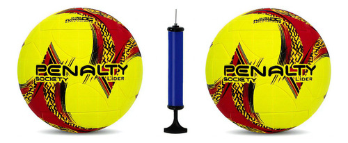 Kit 2 Bolas Society Penalty Lider  + Bomba De Ar Cor Amarelo/vermelho/preto