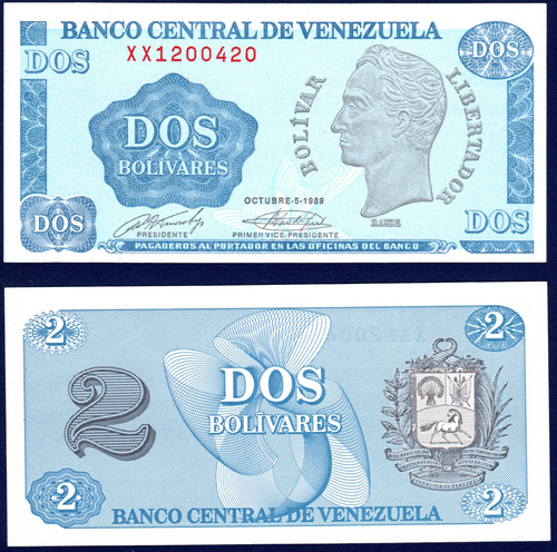 Billete 2 Bolívares Xx7 Oct 05 1989 Simón Bolívar Tinoquito