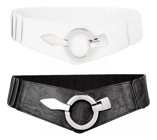 Cinturón Ancho Elástico De Cuero Pu Para Mujer De Moda Para