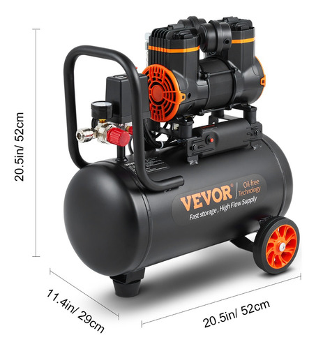 Vevor Compresor De Aire Ultra Silencioso Sin Aceite 18l 900w Negro