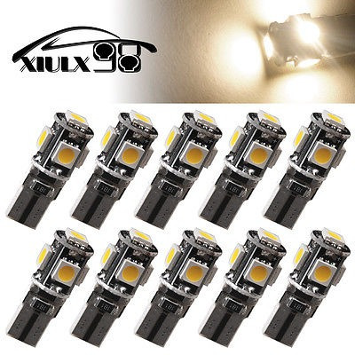 10 X Blanco Cálido Cuña T10 Canbus Error Libre 5050 5 Smd Le