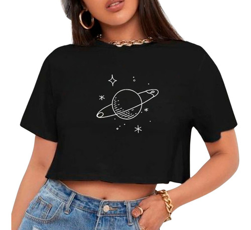 Cro Top Para Damas Estampada Diseño Planetas Dibujos