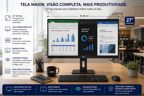 Monitor AOC 27P2Q 27 Polegadas IPS Widescreen