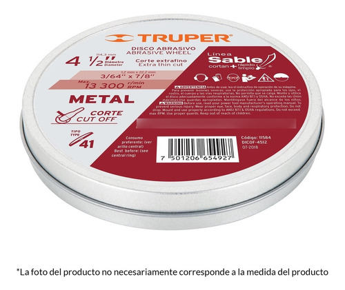 Disco Tipo 41 Para Corte Fino De Metal LĂnea Sable 7in 1.5mm