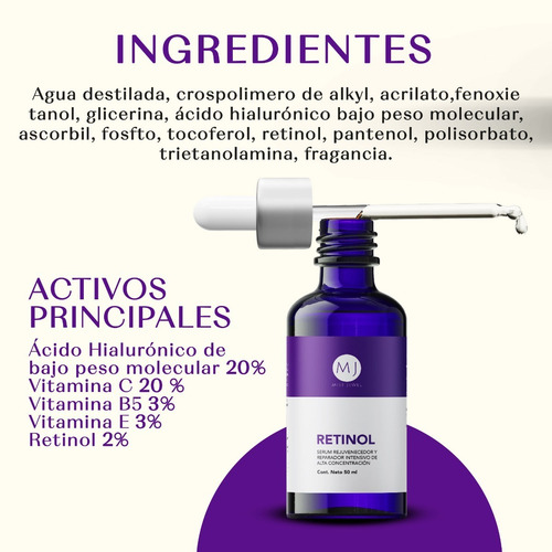 Imagen 5 de 7 de Suero Retinol Vitamina E, D, A, B Y Acido Hialuronico Eficaz