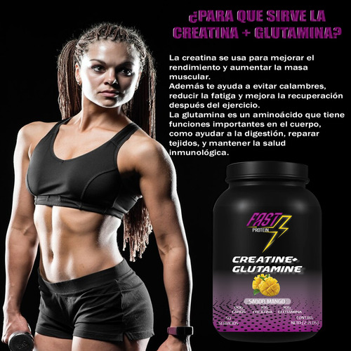 Creatina + Glutamina Fast Protein 1 Kg 50 Servicios Mango