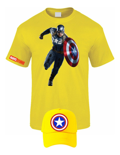 Camiseta Manga Corta Capitan America Obsequio Gorra I