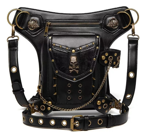 Bolso Motociclista Riñonera Para Móvil Remache Calavera