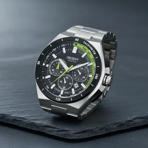 Relógio Orient Masculino Solartech Com Cronógrafo E Fundo Preto