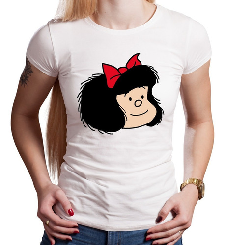 Imagen 3 de 6 de Remera Blanca Mafalda Moño Modal Premium Hombre Mujer Niños