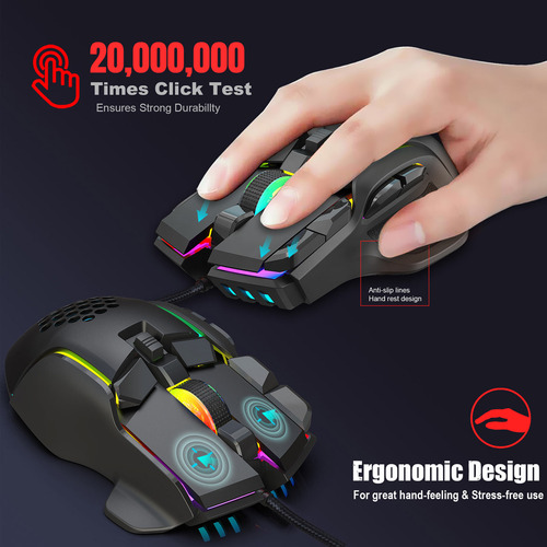 Ratón Para Juegos Con Cable Óptico Rgb 12800 Dpi 10 Programa