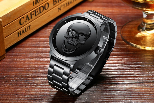 Reloj Mecánico De Cuarzo Para Hombre Con Esfera De Calavera