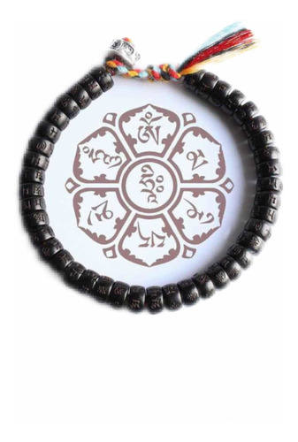 Pulsera Tibetana Negra, Nudos De La Suerte, Protección Largo 18.19 Cm
