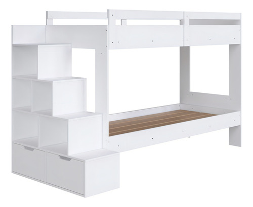 Cama Beliche Infantil Bicama Menino Menina 2,32m com Escada, Nichos e Gavetas Branca