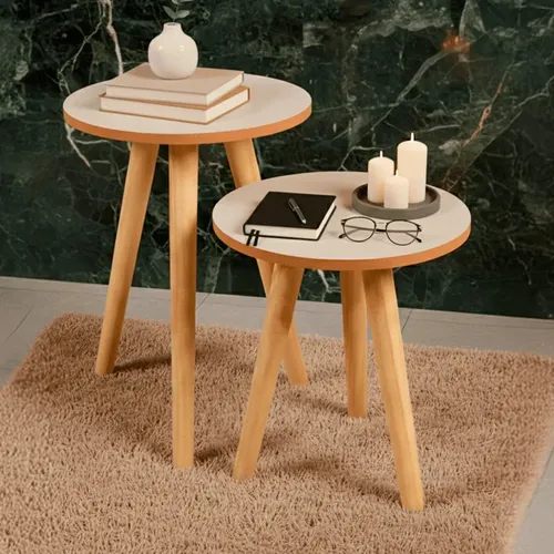Kit Mesas Lateral Cabeceira Pe Palito 2 Mesinhas Decoração Acabamento Pintado Cor Off white