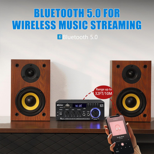 Amplificador Woopker Ak45 Pro Home Audio Estéreo Bluetooth 5