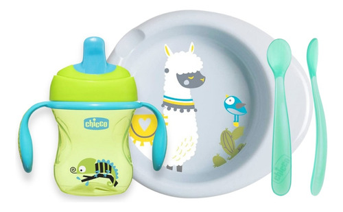 Set Alimentacion Chicco Plato Termico Vaso Cuchara Para Bebe