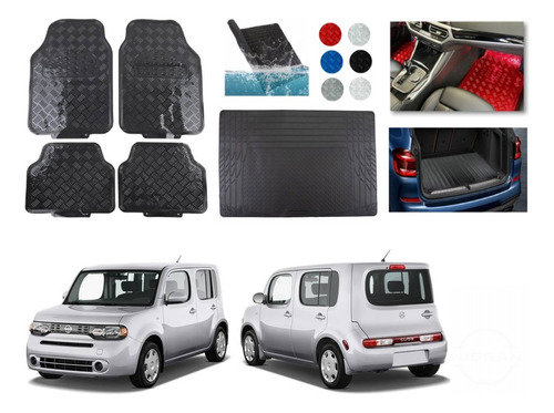 Tapetes Metalizados + Cajuela Nissan Cube 2002 A 2019 Negro Piano