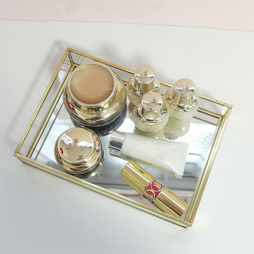 Espejo De Cristal De Oro Nórdico Bandeja Decorativa De