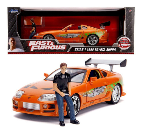 Brian E Toyota Supra C/ Luzes Velozes E Furiosos 1/18 - Jada