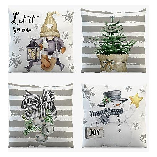 Set 4 Fundas De Almohada Navideñas 18x18''  Decoración De