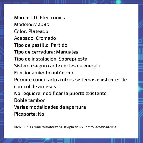 Imagen 6 de 9 de Cerradura Motorizada Doble Tambor 12v Control Acceso M208s