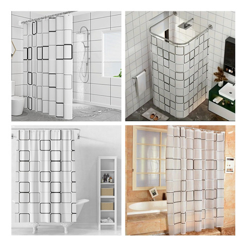 Cortina Baño Antimoho Impermeable De Ducha De Tela+ganchos Color Blanco Rectangulo