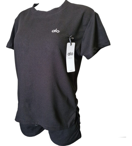 Conjunto Deportivo Short + Blusa Oversize Comodo Y Ligero Negro Lisa Unitalla
