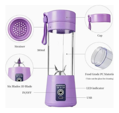 Licuadora Portatil Recargable Exprimidor Frutas Y Verduras Azul